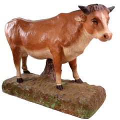 Large French Glazed Pottery Butchery Trade Display Bull Figure