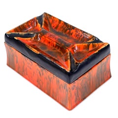 Ricardia Ware Mottled Orange and Black Ceramic Lidded Box 1920s