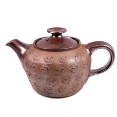 Mid Century Dybdahl Pottery Danish Studio Stoneware Teapot with Sun-Face Motif