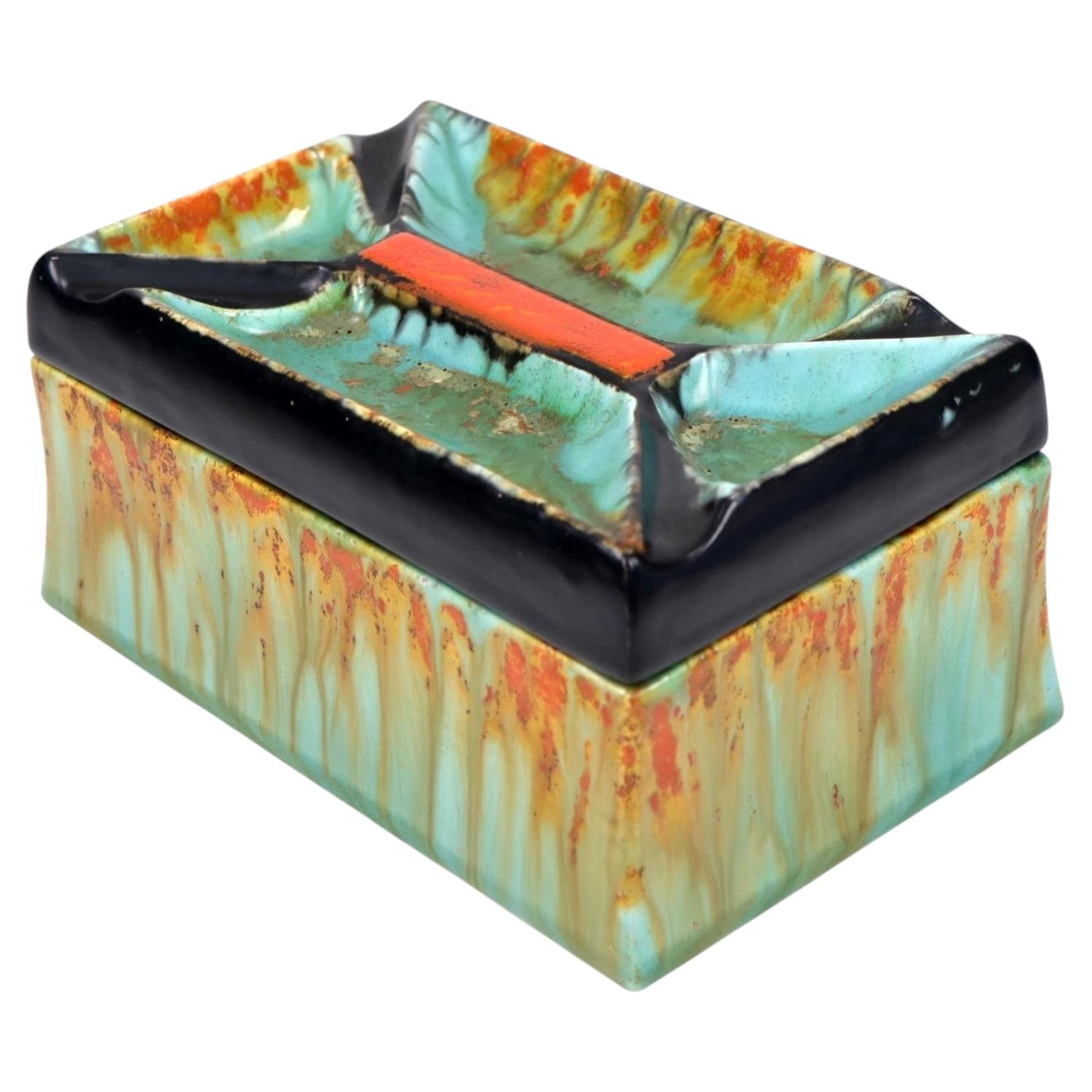 Ricardia Ware Art Deco Drip-Glazed Ceramic Lidded Box, circa 1930s