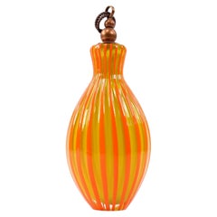 Striped Art Glass Perfume Bottle Flask with Rope Twist Stopper