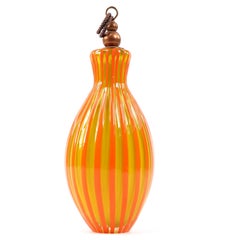 Striped Art Glass Perfume Bottle Flask with Rope Twist Stopper