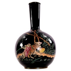 Antique Victorian Jackfield Pottery Bottle Vase with Anthropomorphic Mice