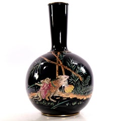 Antique Victorian Jackfield Pottery Bottle Vase with Anthropomorphic Mice