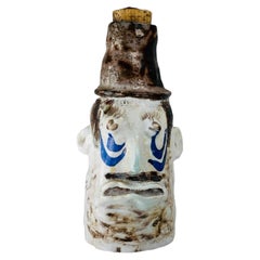 Mid-Century Studio Pottery Anthropomorphic Face Decanter, Signed PC