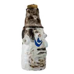 Mid-Century Studio Pottery Anthropomorphic Face Decanter, Signed PC