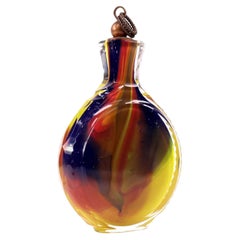 Faceted Art Glass Scent Bottle with Swirled Core and Copper Rope Stopper