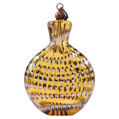 Art Glass Flattened Scent Bottle Flask with Copper Rope-Twist Stopper