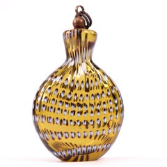 Art Glass Flattened Scent Bottle Flask with Copper Rope-Twist Stopper