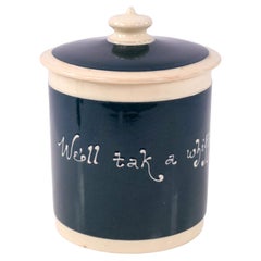 Wileman Foley Faience Lidded Tobacco Jar, 'We'll Tak a Whiff for Auld Lang Syne'