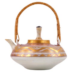 Mary Rich Miniature Porcelain Teapot with Cane Handle and Gilt Decoration