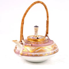 Mary Rich Miniature Porcelain Teapot with Cane Handle and Gilt Decoration