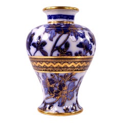Wedgwood Flow Blue and Gilded Floral Baluster Vase, Pattern 72058