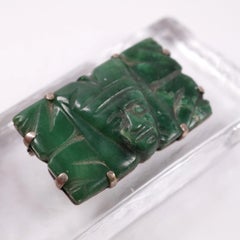 Mexican Silver and Hand-Carved Malachite Mask Brooch, Circa 1920