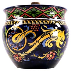 Wileman & Co. Tabakdose aus Foley-Intarsio-Keramik, Frederick Rhead zugeschrieben