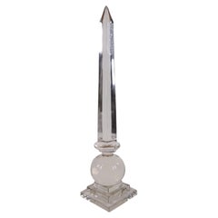 Large Egyptian Revival Solid Glass Obelisk Sculpture on Stepped Plinth Base