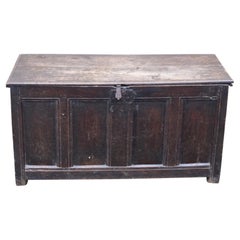 17th Century English Joined Oak Four-Panel Blanket Chest Storage Coffer