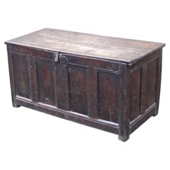 17th Century English Joined Oak Four-Panel Blanket Chest Storage Coffer