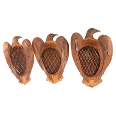 Mid Century Set of Three Graduated Wicker and Bamboo Eagle Wall Baskets