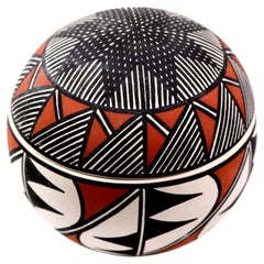 Acoma Pueblo Pottery Polychrome Lidded Spherical Pot by K. Aragon
