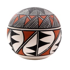 Acoma Pueblo Pottery Polychrome Lidded Spherical Pot by K. Aragon