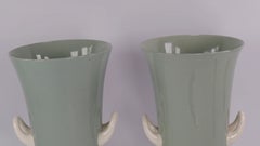 Keith Murray for Wedgwood Celadon Two-Handled Footed Vases, Art Deco Pair