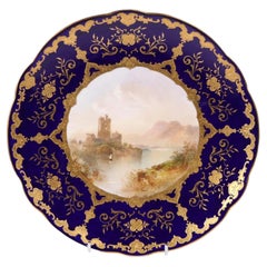 Coalport Cobalt Blue Ross Castle Cabinet Porcelain Plate Painted by J.H. Plant