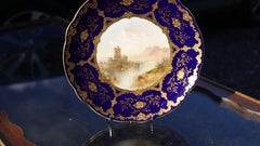 Coalport Cobalt Blue Ross Castle Cabinet Porcelain Plate Painted by J.H. Plant