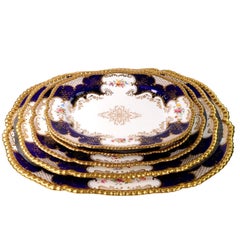 Coalport Set of Five Cobalt Blue Batwing Graduated Meat Platters, Thomas Goode