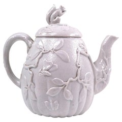 Antique Victorian Relief-Moulded Teapot Attributed to Minton, Squirrel Finial