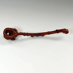Antique Chinese Hand-Carved Huang Yang Wood Ruyi Sceptre with Snail Motifs