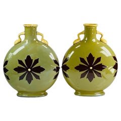 Antique Pair of Arts and Crafts Ceramic Moonflask Vases Attributed to Minton