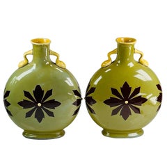 Antique Pair of Arts and Crafts Ceramic Moonflask Vases Attributed to Minton