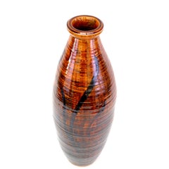 Mid Century E Parkes Large Studio Pottery Floor Vase with Ribbed Body