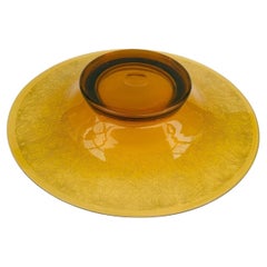 Art Deco Amber Uranium Vaseline Glass Charger with Etched Floral Rim