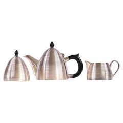 Juego de té Art Déco de tres piezas «Beehive», chapado en plata, de Torre & Tagus, década de 1930