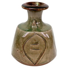 John Jelfs Celadon Glazed Stoneware Studio Pottery Lug-Handled Vase