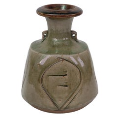 John Jelfs Celadon Glazed Stoneware Studio Pottery Lug-Handled Vase