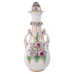 Large Antique Continental Floral Encrusted Porcelain Pot Pourri Floor Vase