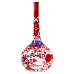 Antique Japanese Meiji Period Imari Porcelain Long-Necked Bottle Vase