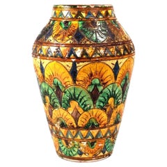 Mid Century Italian Art Pottery Vase with Sgraffito Fan and Geometric Decoration