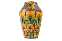 Mid Century Italian Art Pottery Vase with Sgraffito Fan and Geometric Decoration