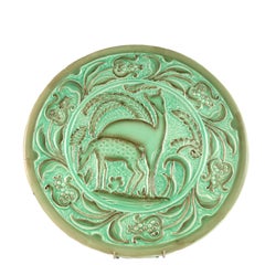 Burleigh Ware Art Deco Green Glazed Deer and Fawn Wall Charger Plaque