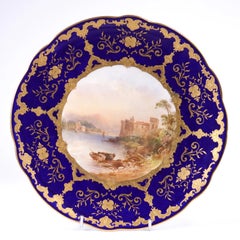 Antique Coalport Cobalt Porcelain Dartmouth Castle Plate by J.H. Plant