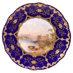 Antique Coalport Cobalt Porcelain Dartmouth Castle Plate by J.H. Plant