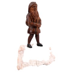 German Black Forest Carved Wood Explorer Gnome on Anhydrite Rock Base