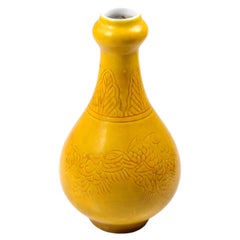 Chinese Porcelain Dragon Vase with Incised Decoration in Yellow Glaze