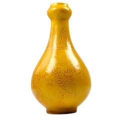 Chinese Porcelain Dragon Vase with Incised Decoration in Yellow Glaze