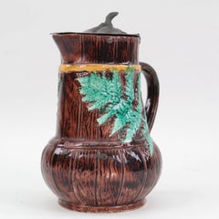 Antique Victorian Majolica Fern Pattern Jug Attributed to George Jones