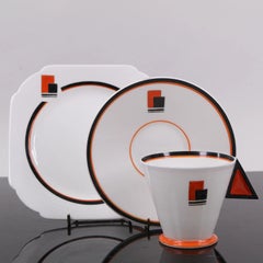 Shelley Art Deco Bone China Porcelain Vogue Trio, Coral Blocks Pattern 11792